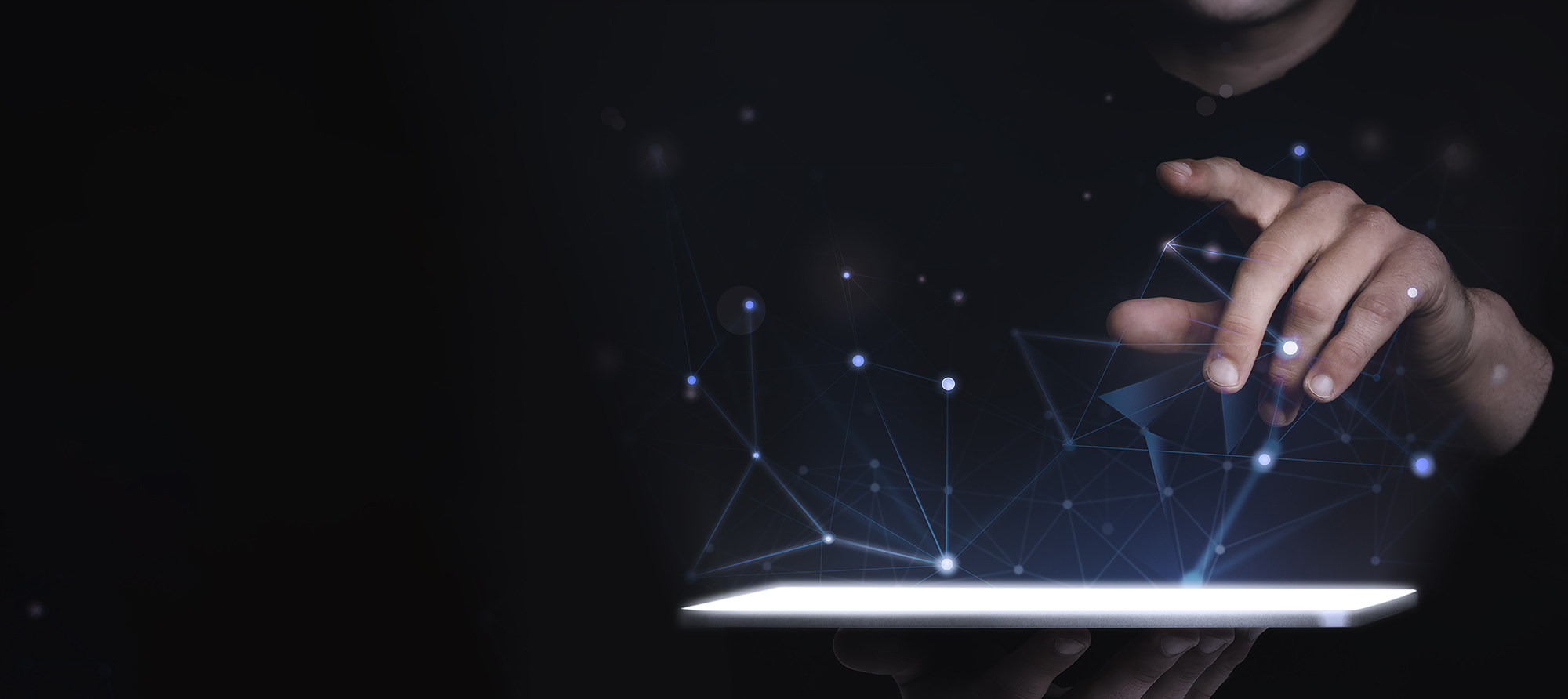 Man using digital tablet psd mockup smart technology